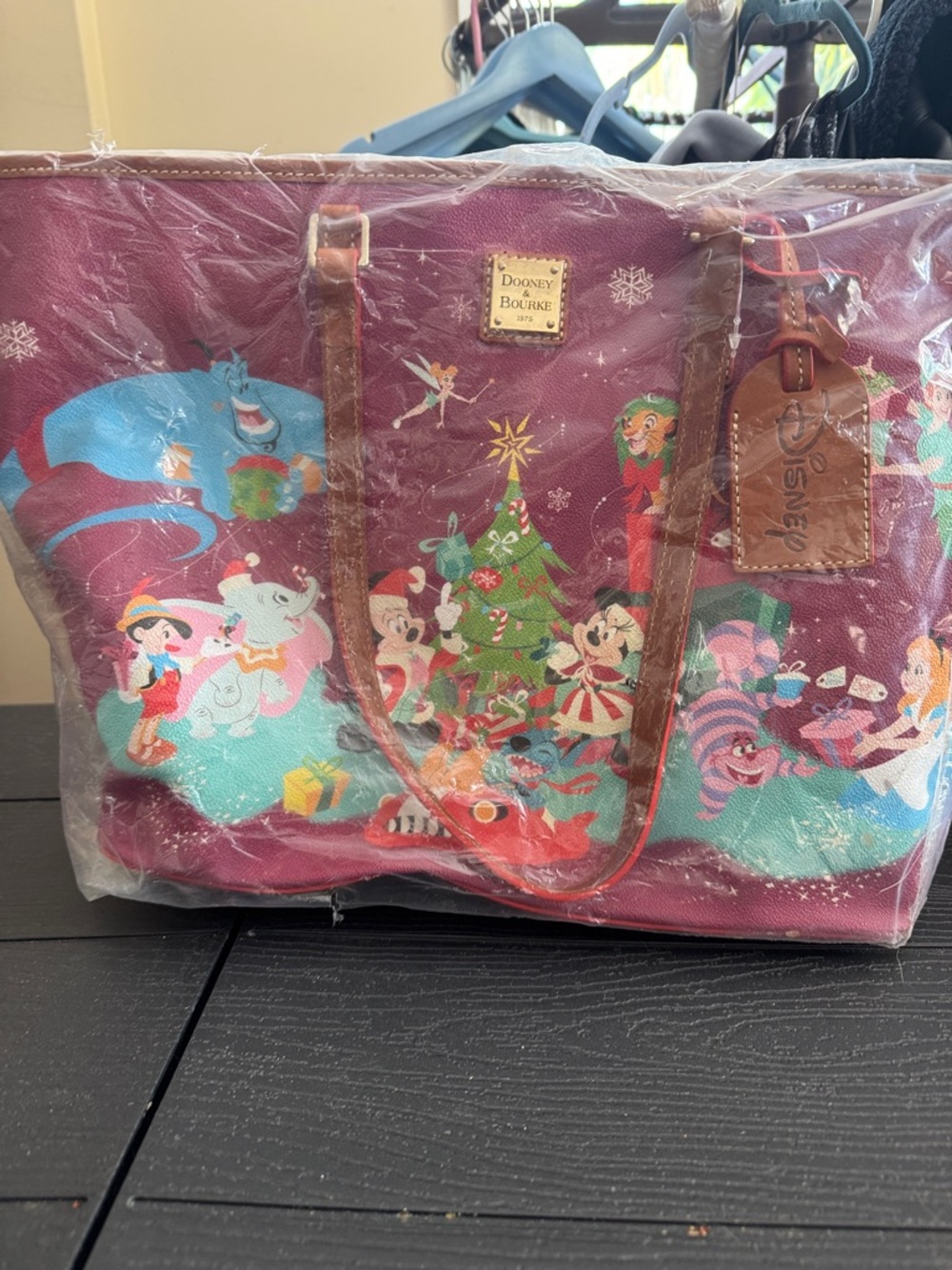 Dooney & Bourke Pink Disney Holiday Tote with Multicolor Print